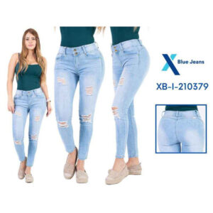 Pantalon xblue color celeste con diseño rasgado