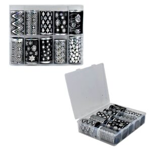 Caja de papel foil para uñas en tonalidades blanco y negro metálico
